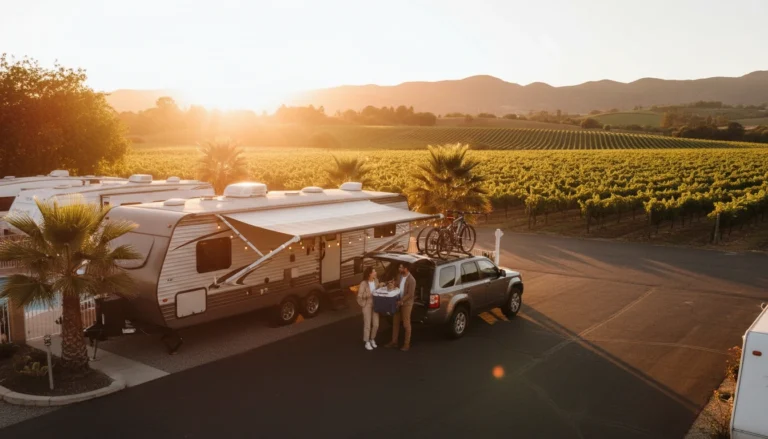 Temecula wine country vineyards at sunset with rolling hills 30 minutes from San Jacinto CA